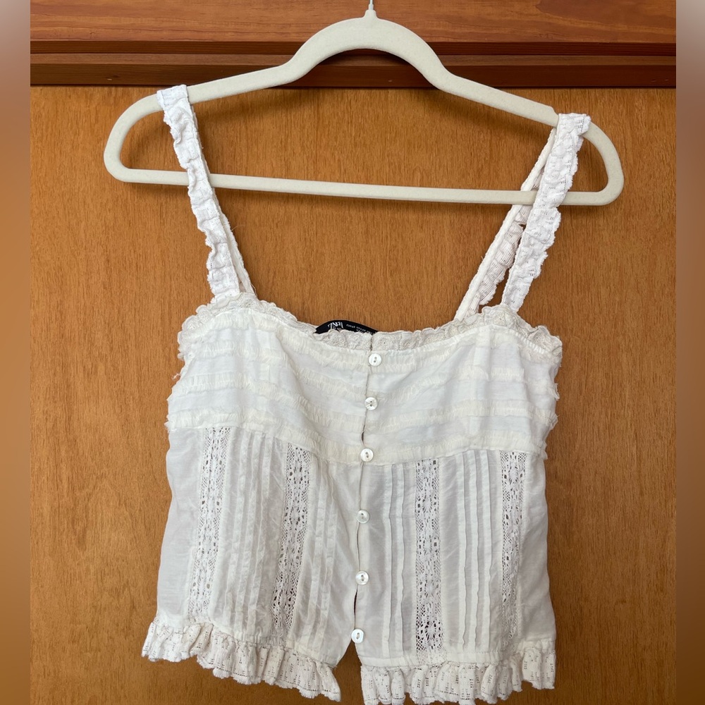 Zara White Square Neck Sleeveless Top